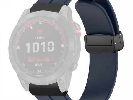 Garmin Fenix 7X   6X   5X Watch Strap Magnetic Buckle Silicone Band with 26mm Connector - Midnight Blue For Discount