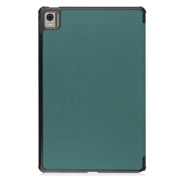 Tri-fold Leather Stand Case for Nokia T21 - Blackish Green Cheap