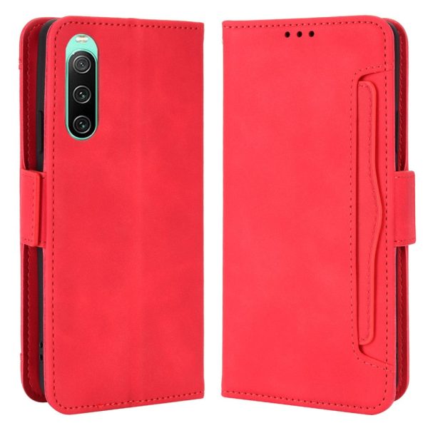 Modern-styled leather wallet case for Sony Xperia 10 V - Red on Sale