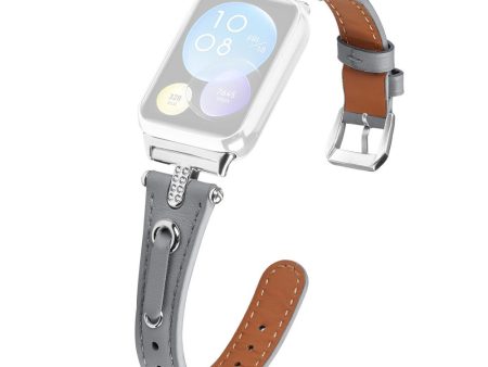 Xiaomi Smart Band 8 Pro Slim Strap Rhinestone Genuine Cow Leather Watch Band - Grey Cheap