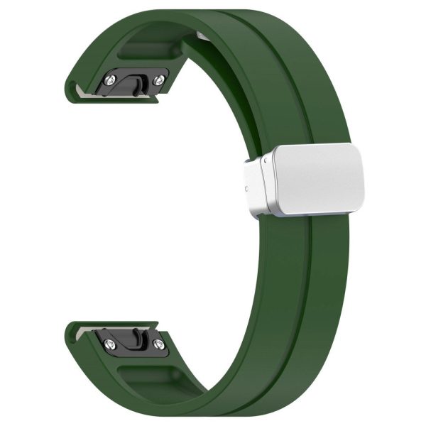 Garmin Fenix 7   Forerunner 965   955   945   935 22mm Watch Band Silive Buckle Silicone Wriststrap - Army Green on Sale