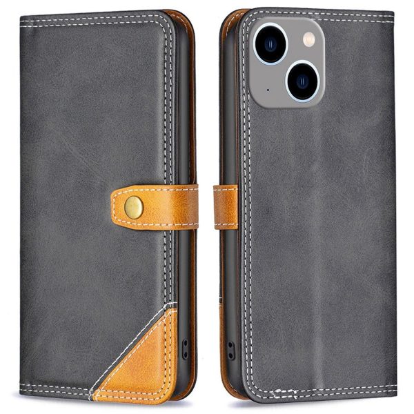 BINFEN two-color leather case for iPhone 14 Plus - Black Fashion