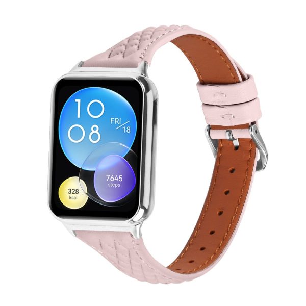 Xiaomi Smart Band 8 Pro Replacement Rhombus Imprinted Genuine Cow Leather Watch Strap - Pink Hot on Sale