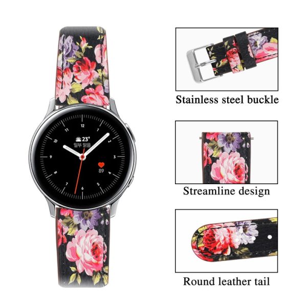 22mm Universal cowhide genuine leather watch strap - Black   Pink Flower on Sale