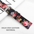 22mm Universal cowhide genuine leather watch strap - Black   Pink Flower on Sale