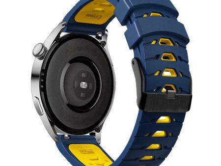 20mm Universal dual color silicone watch strap - Midnight Blue   Yellow on Sale