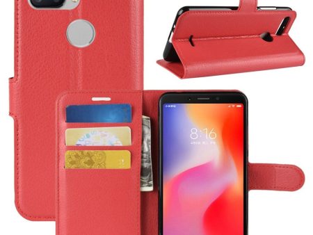 Xiaomi Redmi 6 litchi skin leather flip case - Red Online Hot Sale