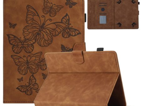 Universal butterfly imprinted leather case for 10-inch tablet - Brown Online