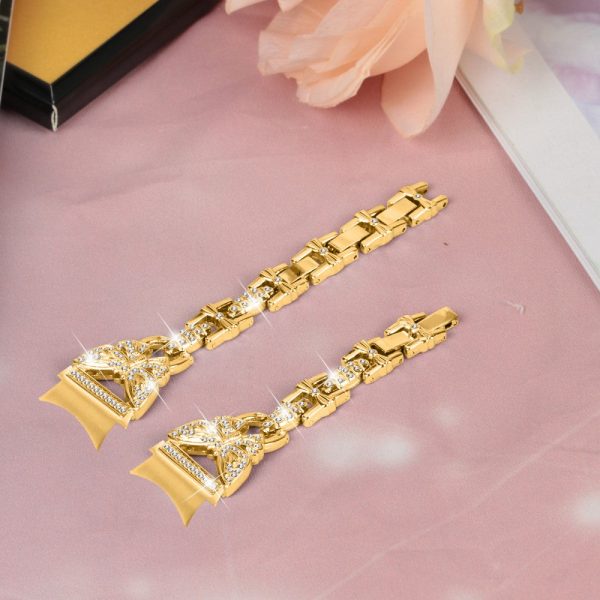 20mm Samsung Galaxy Watch 5   4 rhinestone butterfly décor metal strap with connector - Gold For Sale