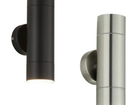 Outdoor Up Down Wall Light in Black or Stainless Steel For Sale